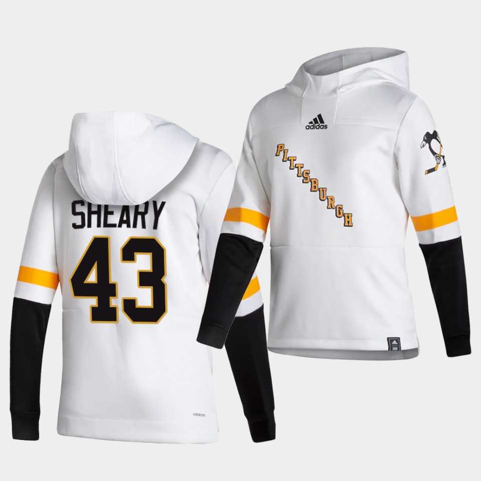 Men Pittsburgh Penguins 43 Sheary White NHL 2021 Adidas Pullover Hoodie Jersey